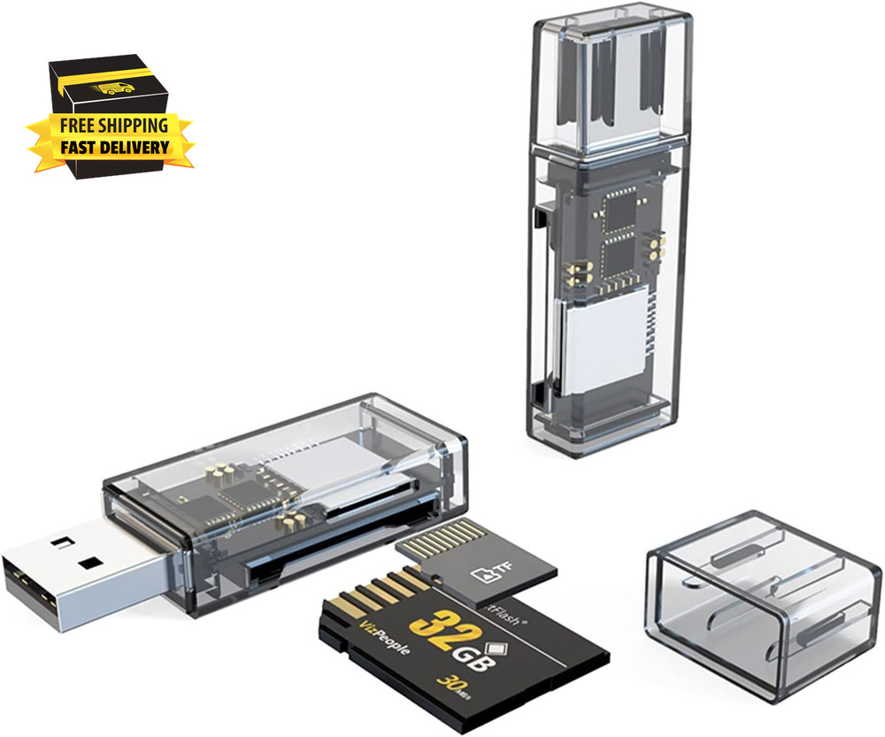 2 Pack USB SD Card Reader for PC, Micro SD Card to USB Adapter, Dual USB and USB