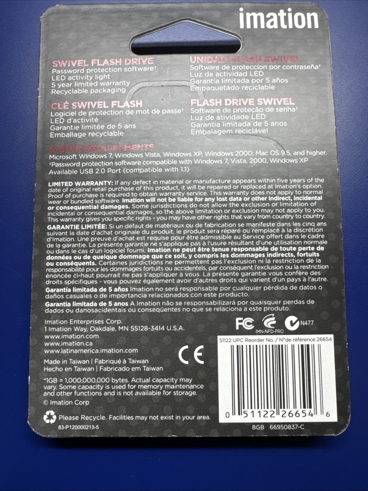 IMATION SWIVEL FLASH DRIVE 8GB/ Go-NEW.