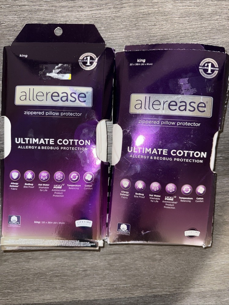 2 AllerEase Ultimate Cotton Zippered Pillow Protector White King Size