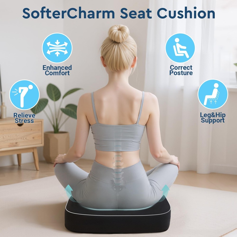 Large Memory Foam Seat Cushion for Office Chair Sciatica Relief