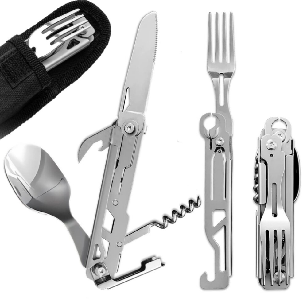 Camping Eating Utensil Set Folding Emergency Cutlery Knife Fork Spoon Kit 2024
