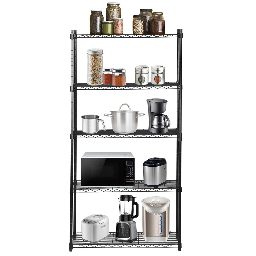 5-Tier Wire Shelving Unit Rack Large Space Adjustable Storage Shelves Black