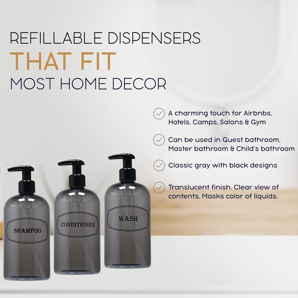 -16 oz Shampoo, Conditioner, Wash Refillable Empty Plastic Pump Bottle Dispen...