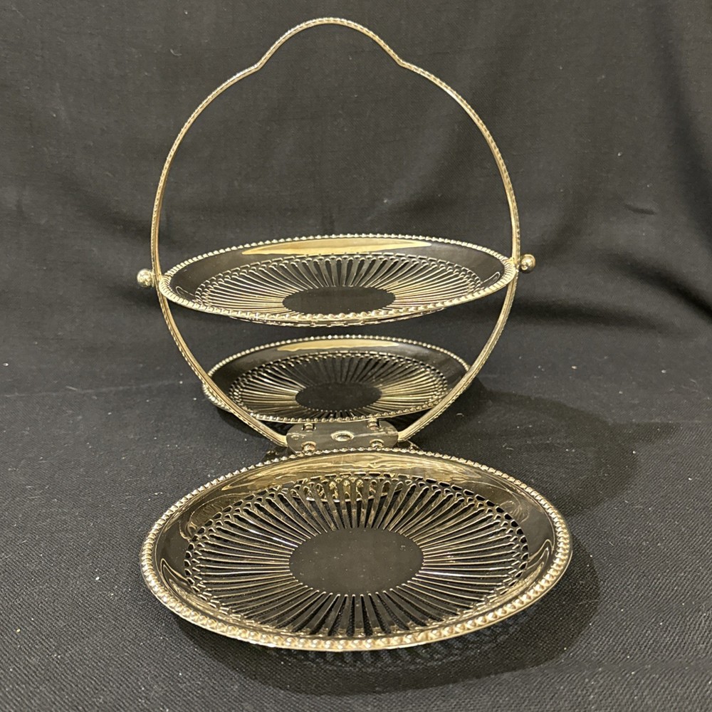 Vintage Folding Tiered Silverplate Dessert Stand Tray