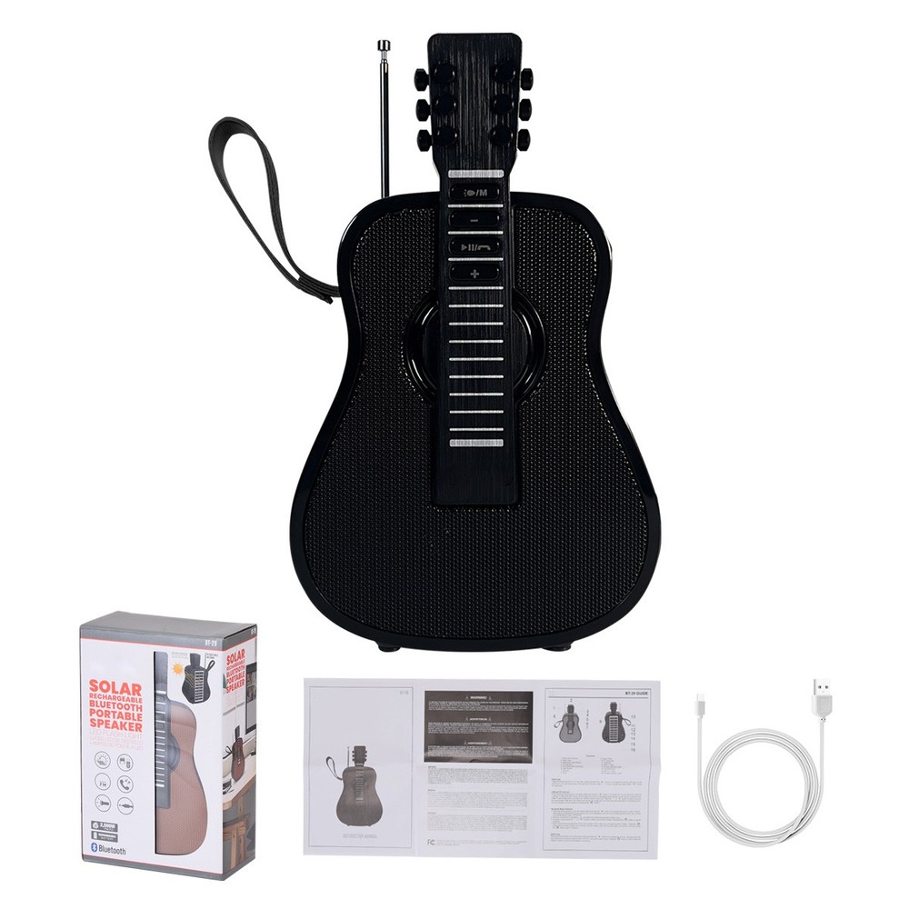 Portable Bluetooth Speaker Guitar Shaped Solar & USB Powered Telescoping Antenna