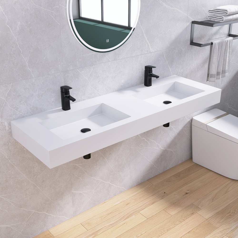 59'' Wall Mounted Bathroom Sink Solid Surface Bathroom Vessel Sink