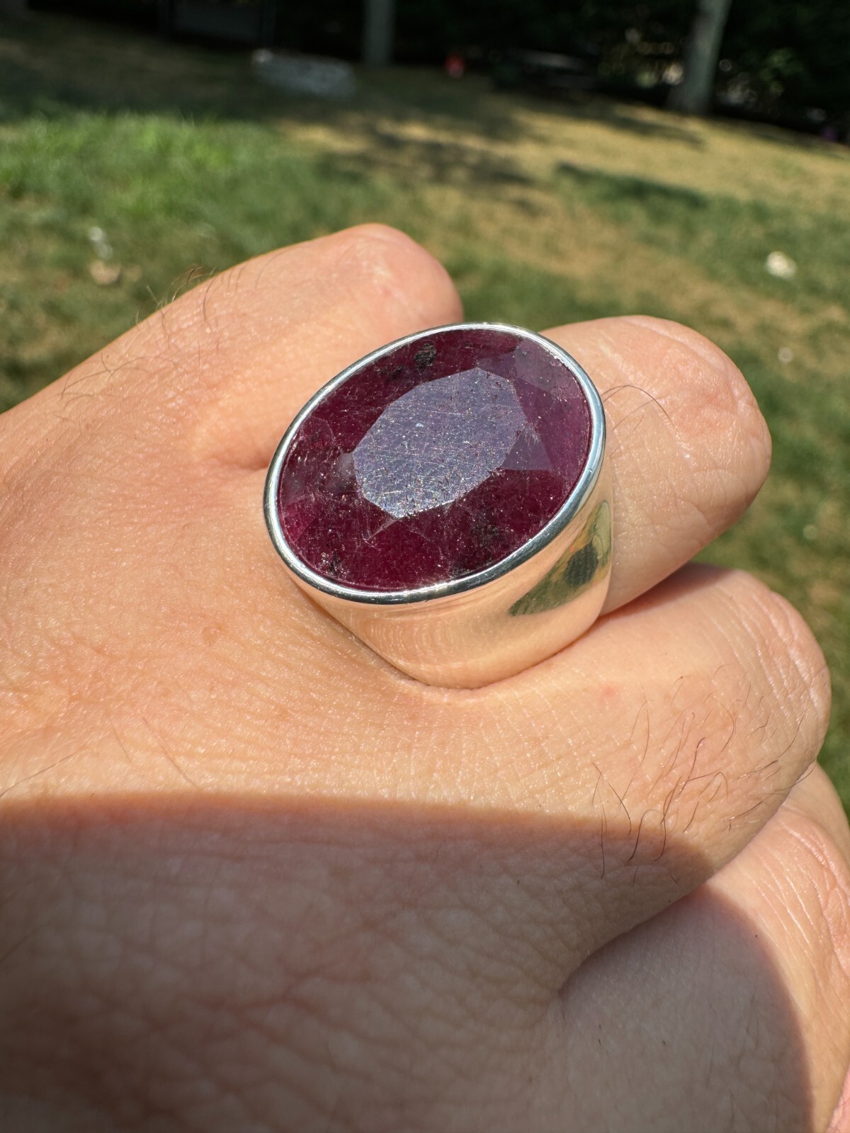 Large 18ct Genuine Ruby Mens Real Solid 925 Sterling Silver Oval Signet Ring