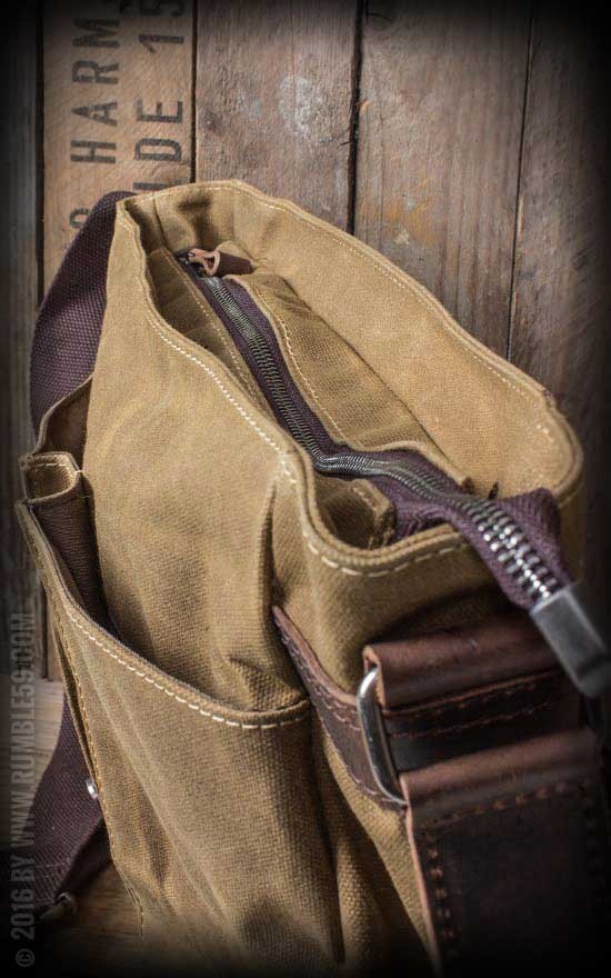 Rumble 59 Water Resistant Canvas Messenger Bag Brown