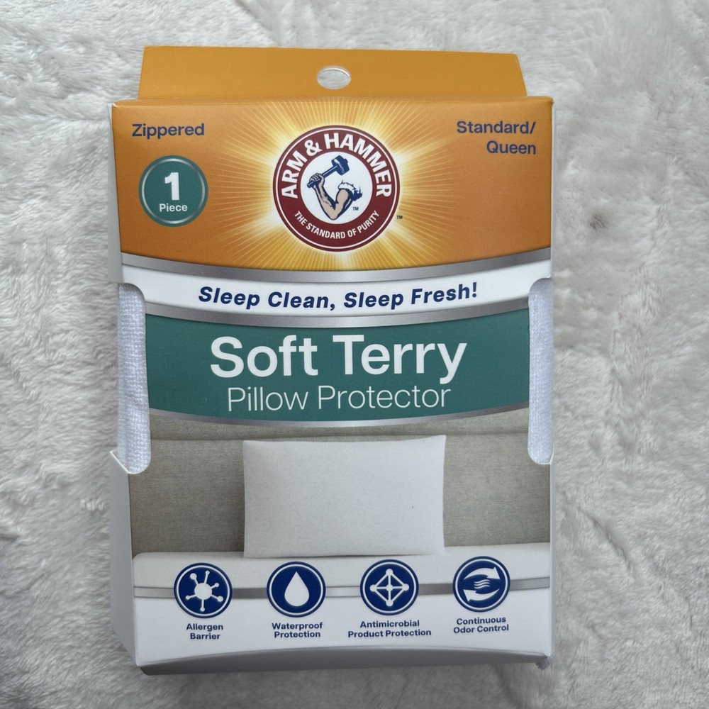 Arm & Hammer Waterproof Pillow Protector 4 Pack Terry Zipper Std Queen