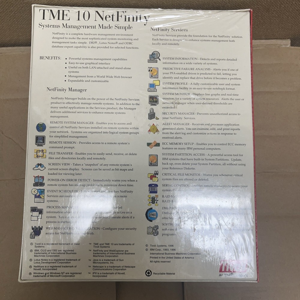 Vtg IBM NetFinity Manager Version 4.0 Systems Management Diskette CD-Rom OS/2