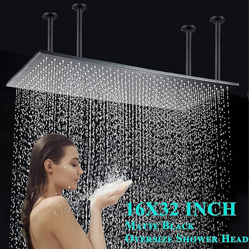 32x16" Large Rainfall High Pressure Luxury Shower Head Top Sprayer Ceiling Mount