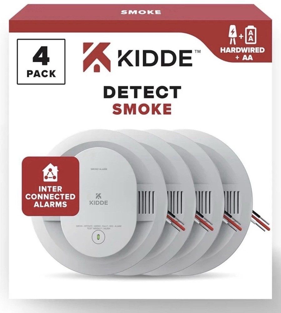 Kidde Hardwired Smoke Detector, AA Battery Backup, Interconnectable , 4 Pack