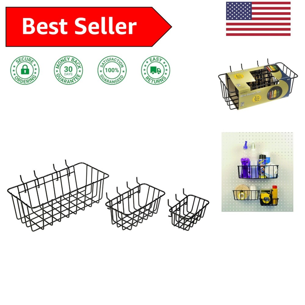 Elegant 3-Pack Assorted Wire Baskets for Pegboard Organization - Rust-Resistant