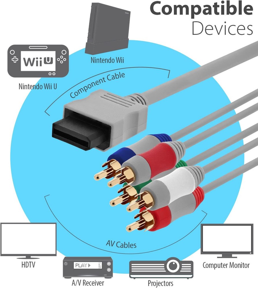 Replacement Generic Component Cable for Nintendo Wii and Wii U Console to HDTV