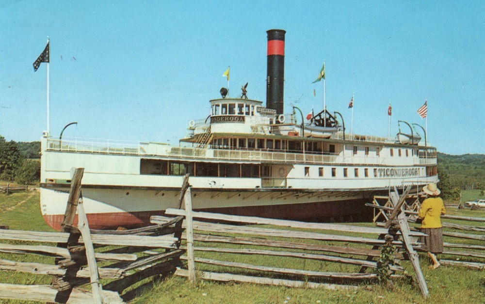 Vintage Postcard The Last Sidewhell Steamer Ticonde Roga At Shellburne Museeum