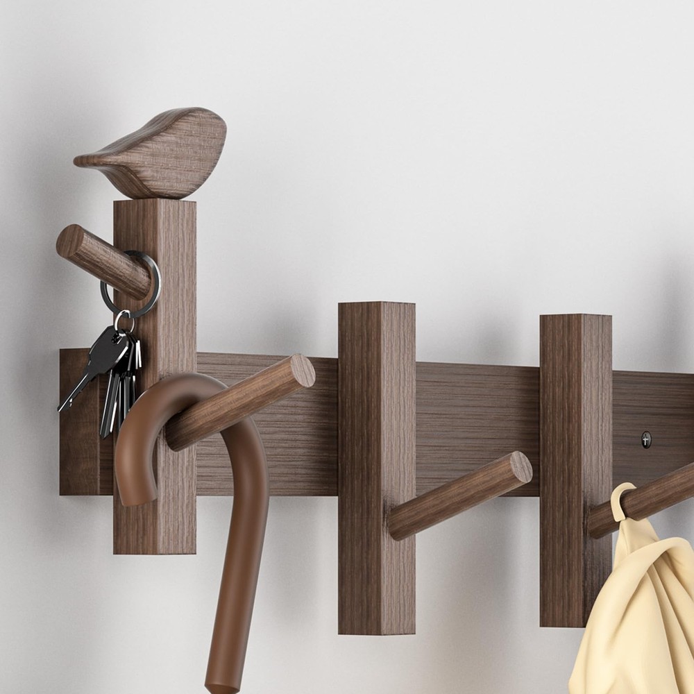 Coat Rack Wall Mount，Solid Acacia Wall Mounted Coat Rack with 4+2 Heavy Duty ...