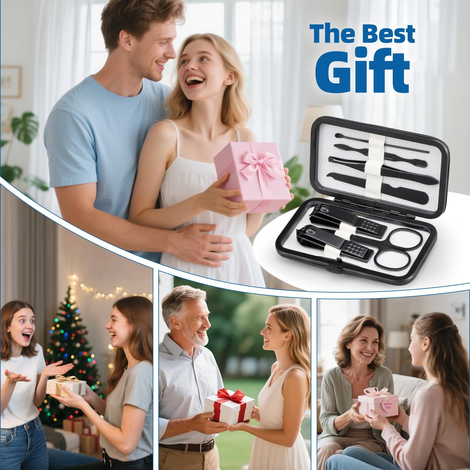 Premium Manicure Set, 7 in 1 Nail Clipper Finger & Toe Black and white