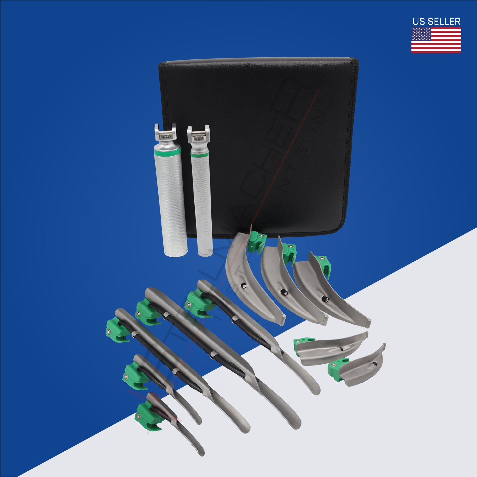 Fiber Optic Macintosh & Miller Laryngoscope 2 Handles Intubation Kit 12 Pcs set