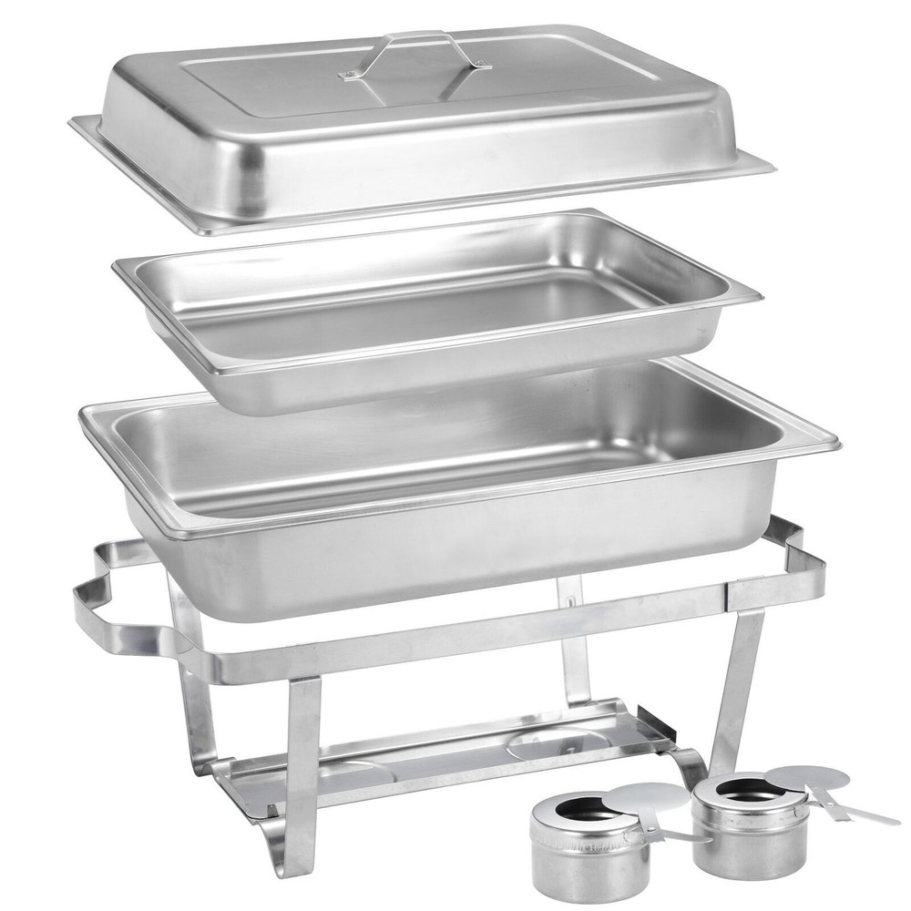 4pcs Stainless Steel 8Qt Rectangular Buffet Trays Chafer Chafing Dish Warmers