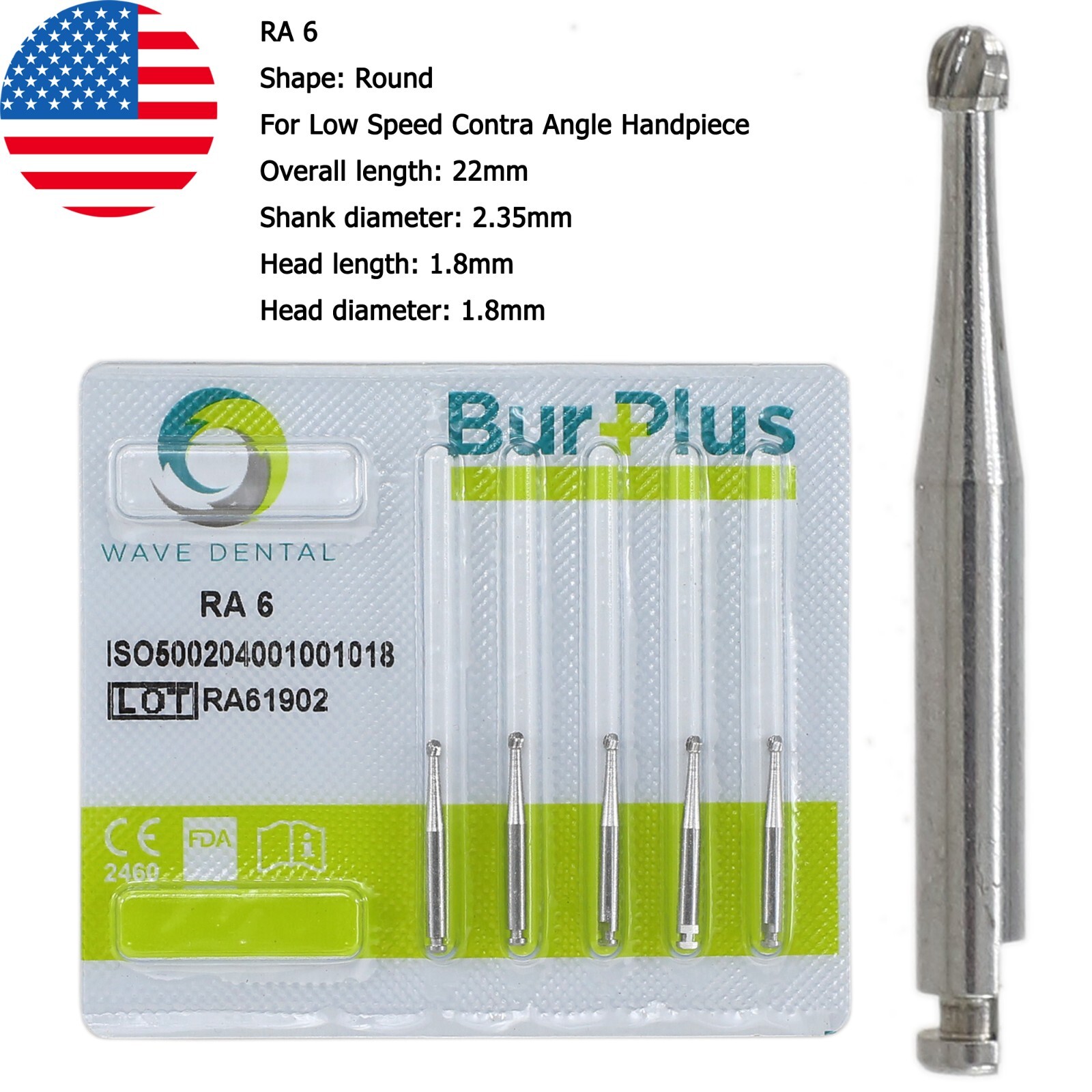 Wave Dental Carbide Burs Surgical Bur Latch 2.35mm RA SURG 2 4 6 8 Contra Angle