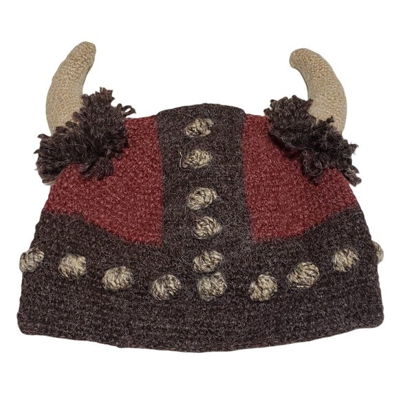 Hand Knit Horned Viking Hat