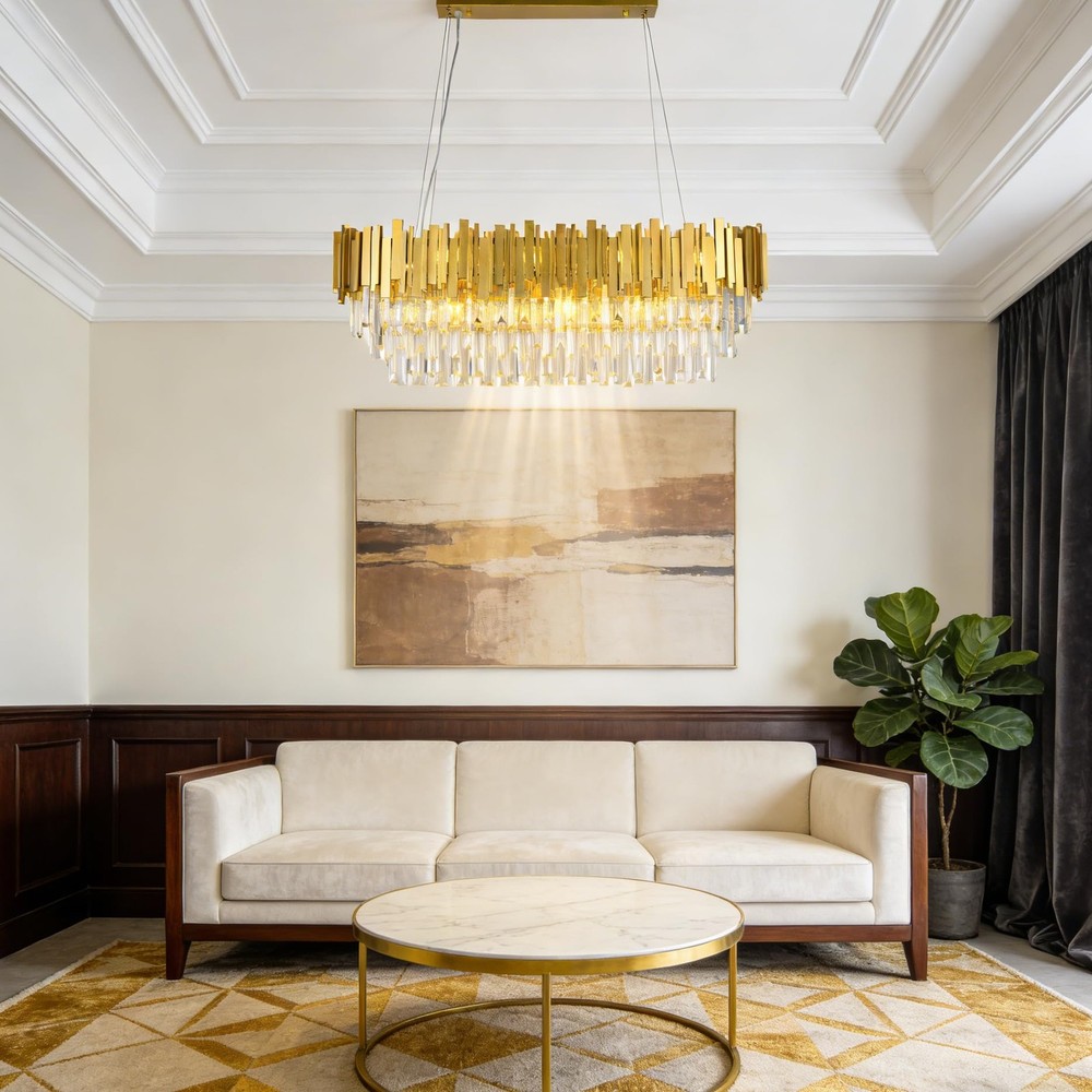 11 Lights Rectangular Crystal Chandelier Modern Luxury Pendant Light for Dini...