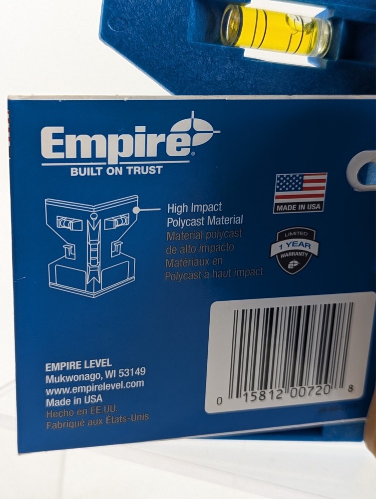 Empire 720 POLYCAST Post Pipe Level Blue 9" – Durable Plastic Tool – NEW