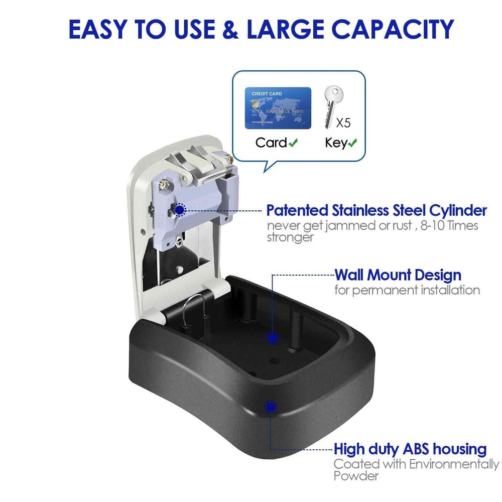 2 Pack Key Lock Box Waterproof Combination Lockbox Wall Mount 4 Digits Resett...