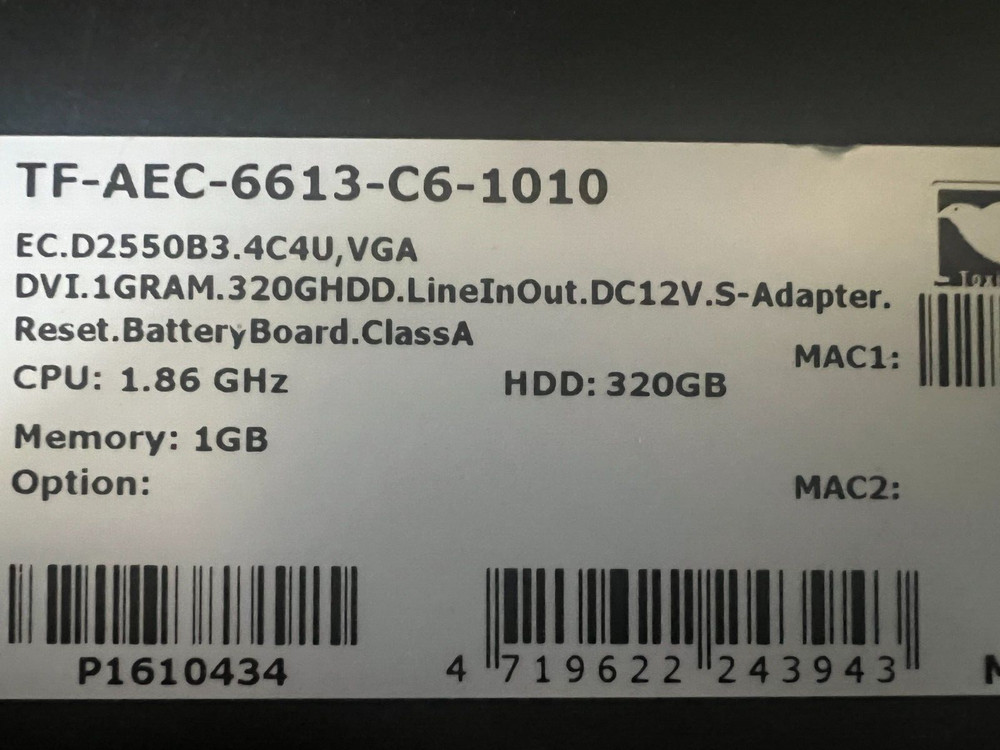 Fanless TF-AEC-6613-C6-1010 Embedded Box PC BOXER {A}