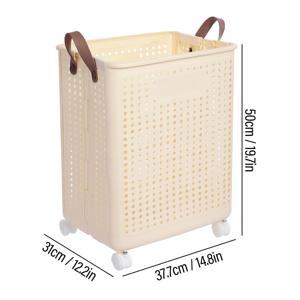 30kg Collapsible Laundry Hamper, Foldable Rolling Laundry Basket With Wheels