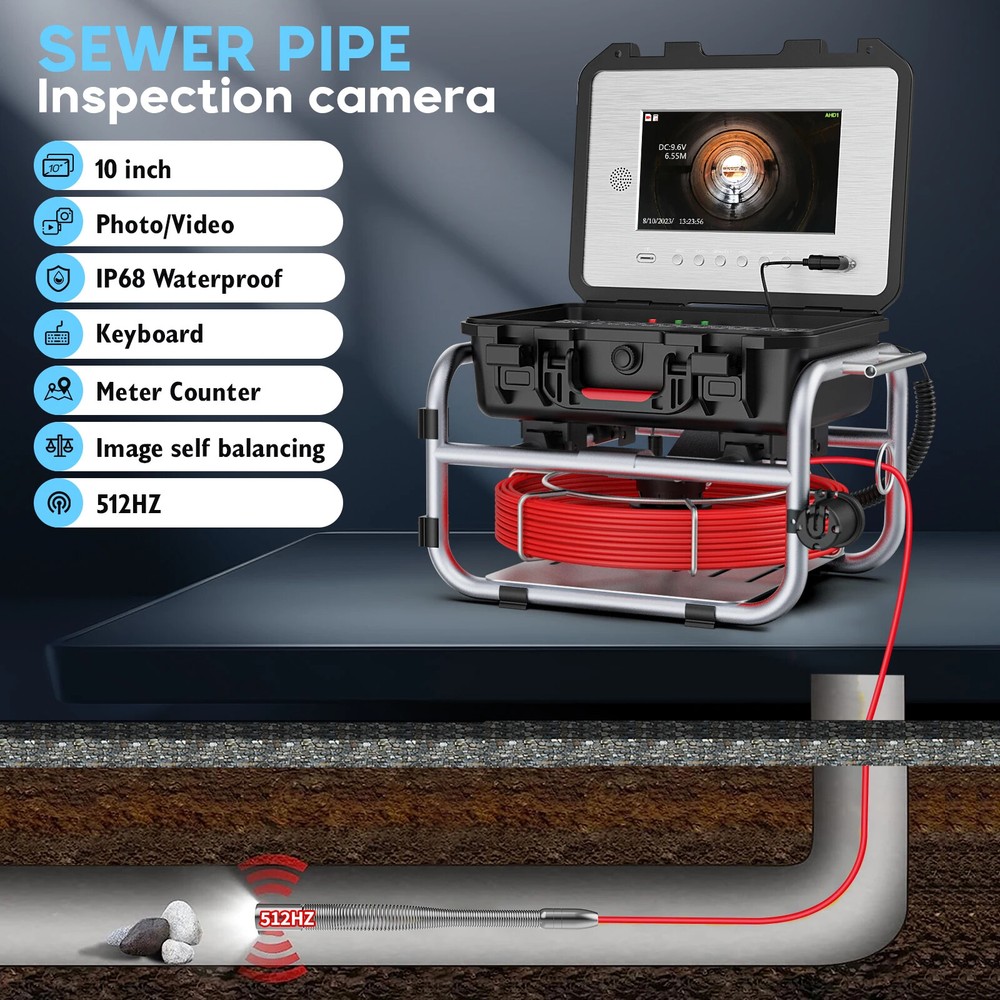 Pipe Sewer Camera 9in Screen 5MM Drain Camera Plumbing