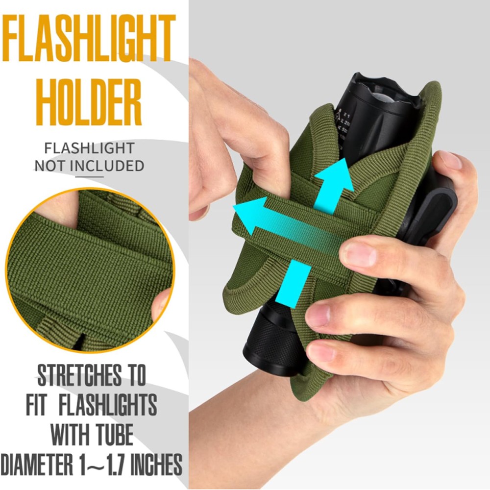 360° Rotatable Green Tactical Flashlight Holster Stretchable Clip Holder Pouches
