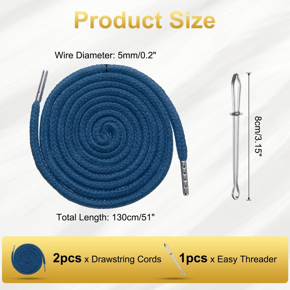 2pcs Drawstring Cords 51" Replacement Drawstring with Threader Dark Blue