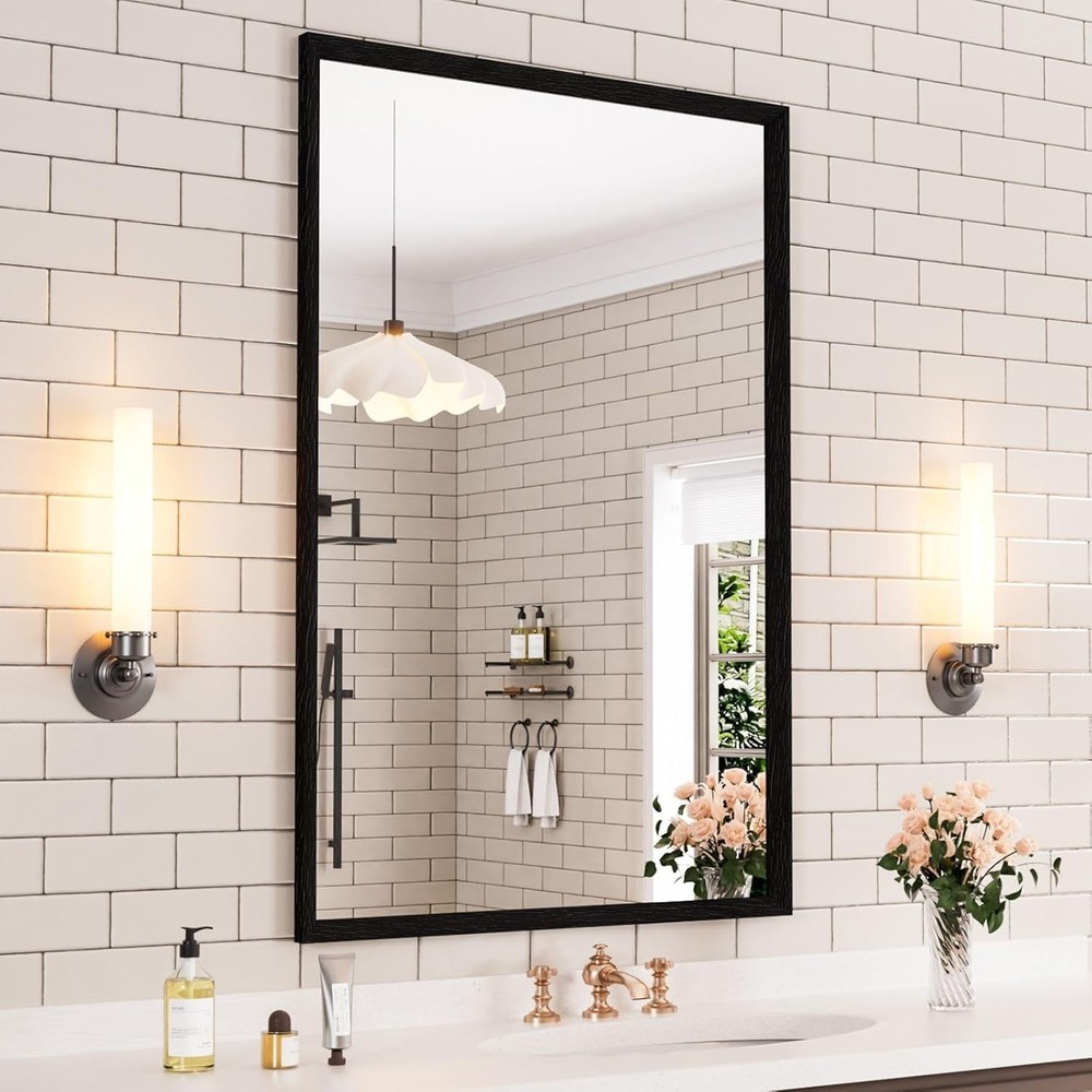24X36 Inch Black Bathroom Mirror, Matte Black Framed Mirror, Rectangular Wall...