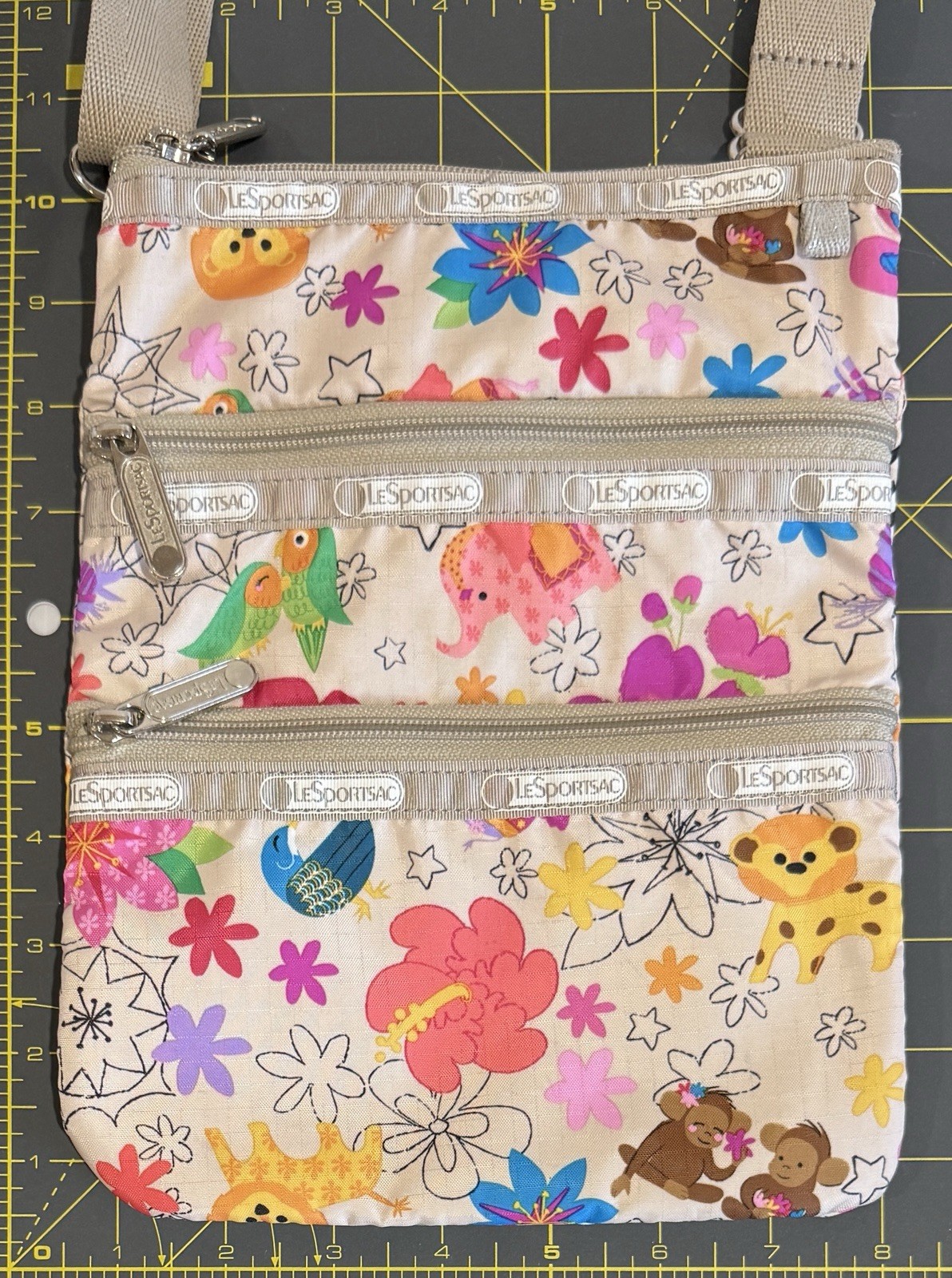 Disney LeSportsac It's A Small World Animal Print Zoo 3 ZIP Crossbody Bag