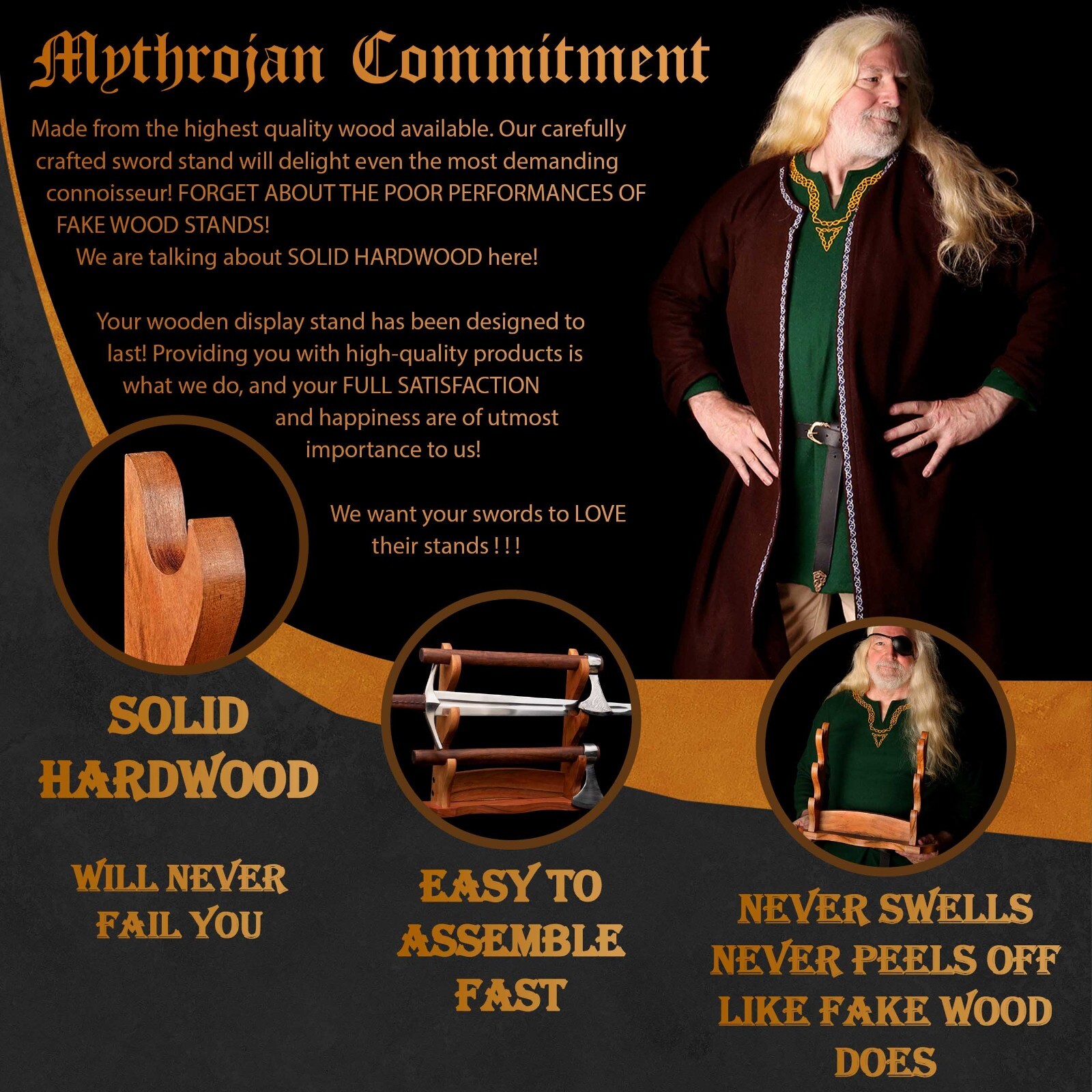 Katana Stand Sword Axe Display Wooden Holder Medieval 3 Tier Table Top Natural