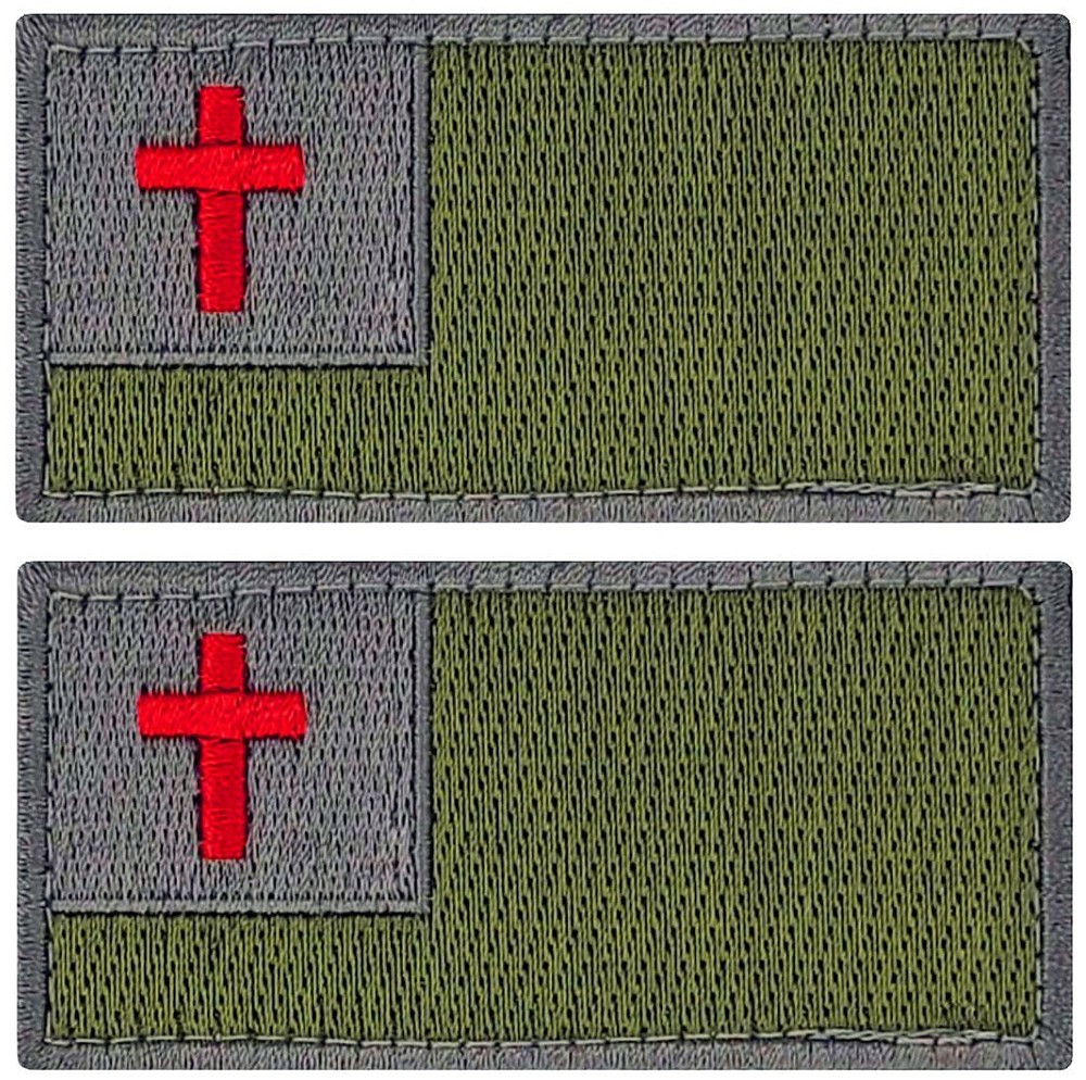 CHRISTIAN FLAG CROSS EMBROIDERED TACTICAL PATCH |2PC HOOK BACKING  3"x1.5"