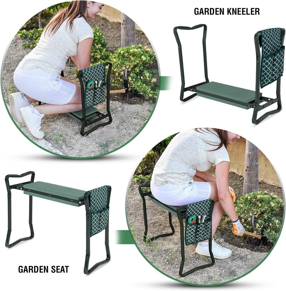 Foldable Garden Bench - Lightweight Stool, Tool Pouch
