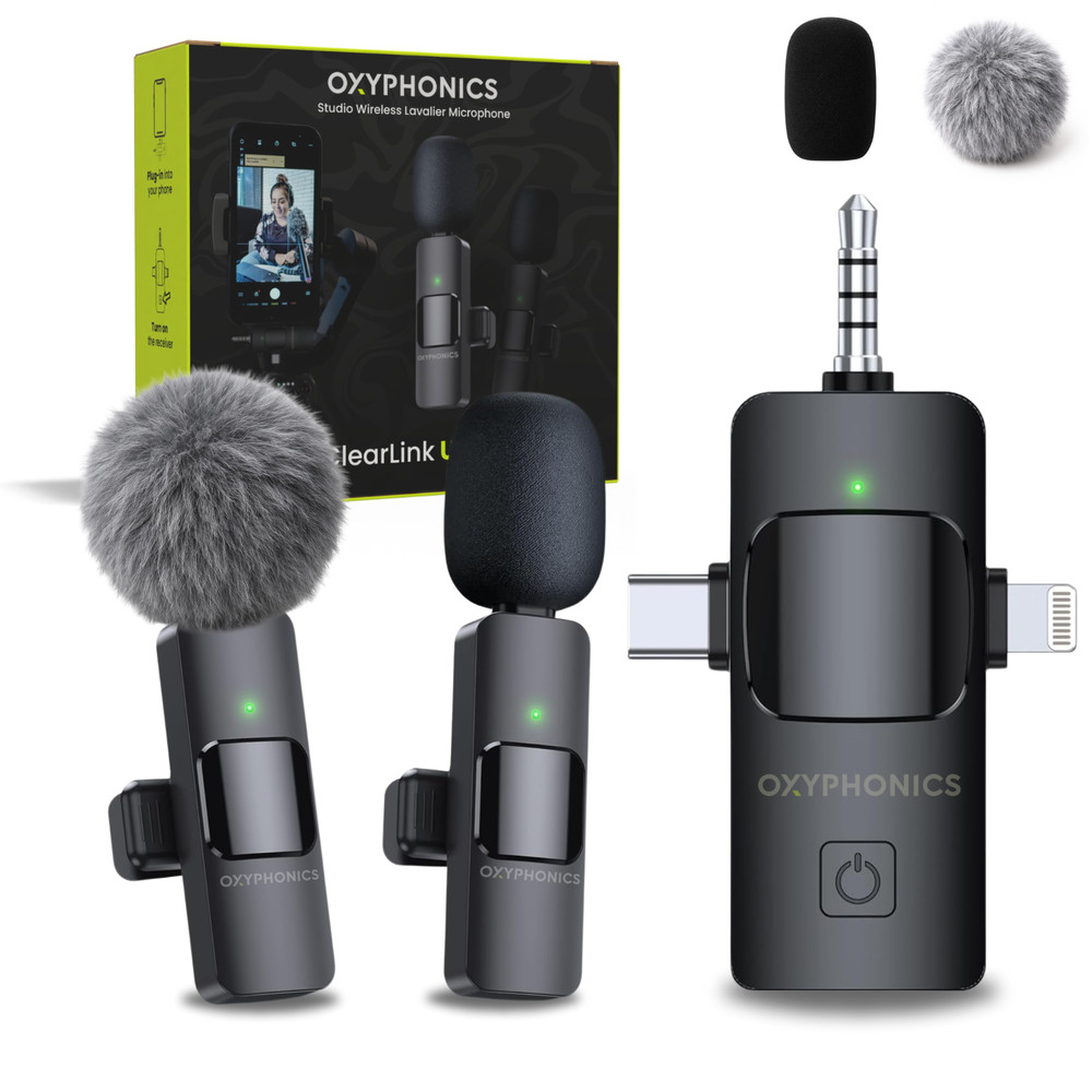 Oxyphonics - 3 in 1 Wireless Lavalier Microphone System for iPhone & Android