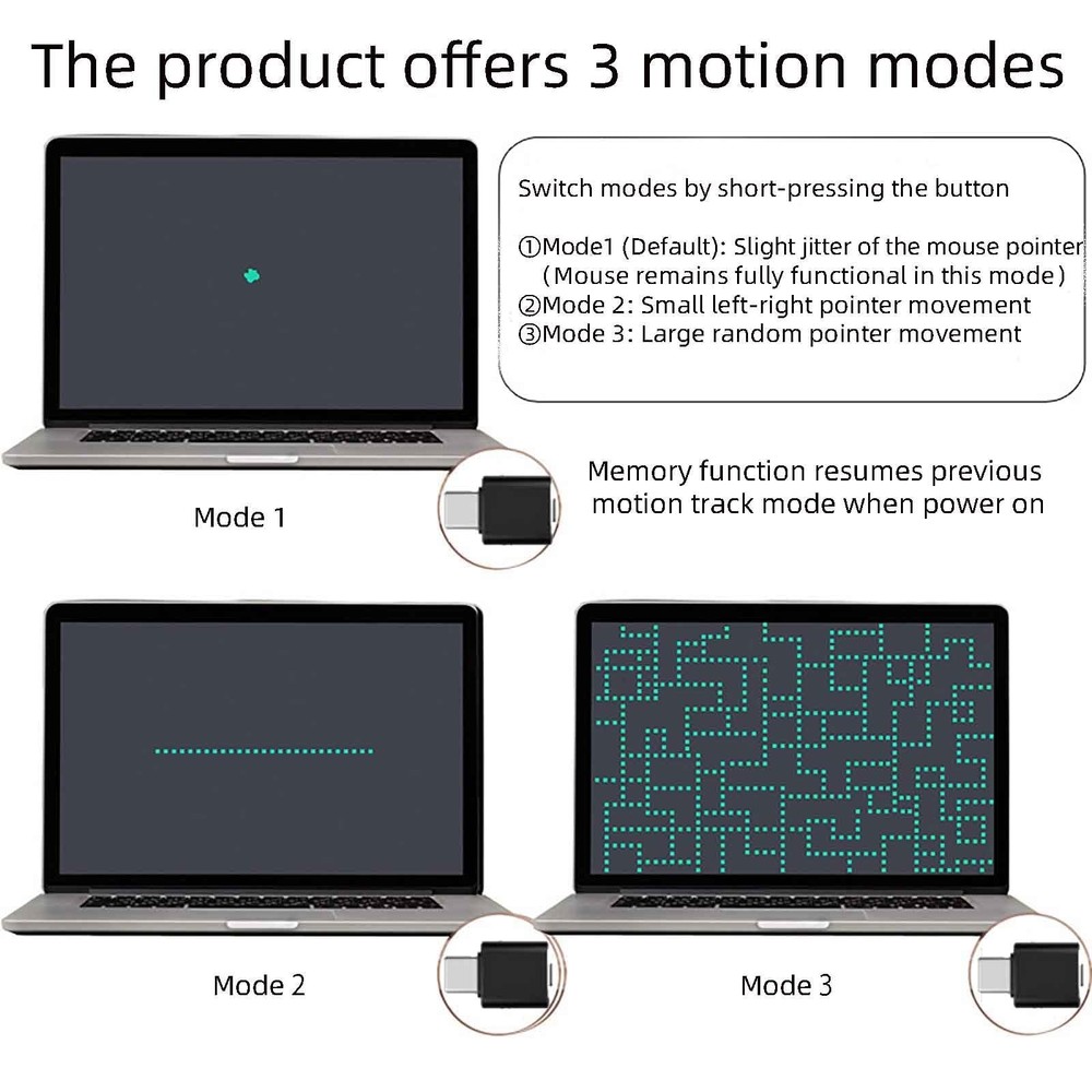 Mouse Jiggler USB C – Undetectable Mouse Mover with On/Off Switch, Multi-T