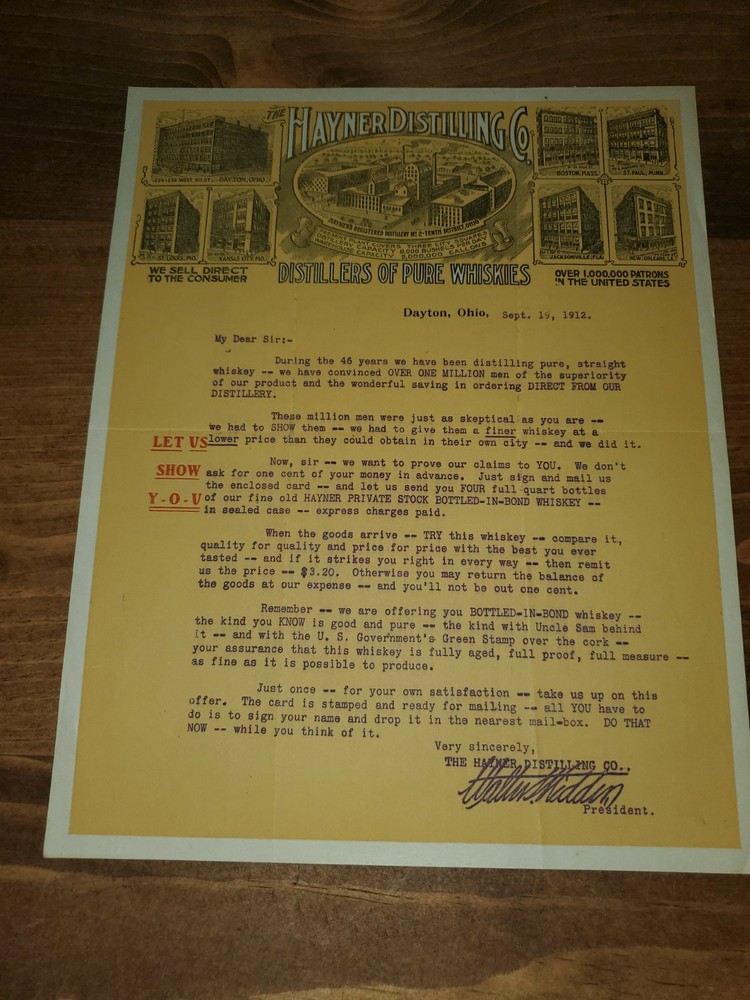 Hayner Distilling Letterhead