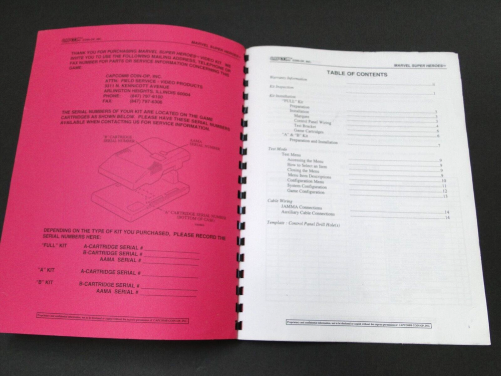 Vintage 1995 Capcom - Marvel Super Heroes Arcade Operators Manual