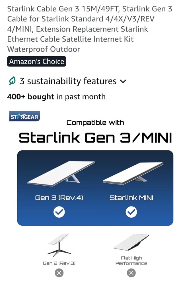 Starlink 3rd Gen 49ft Internet Cable