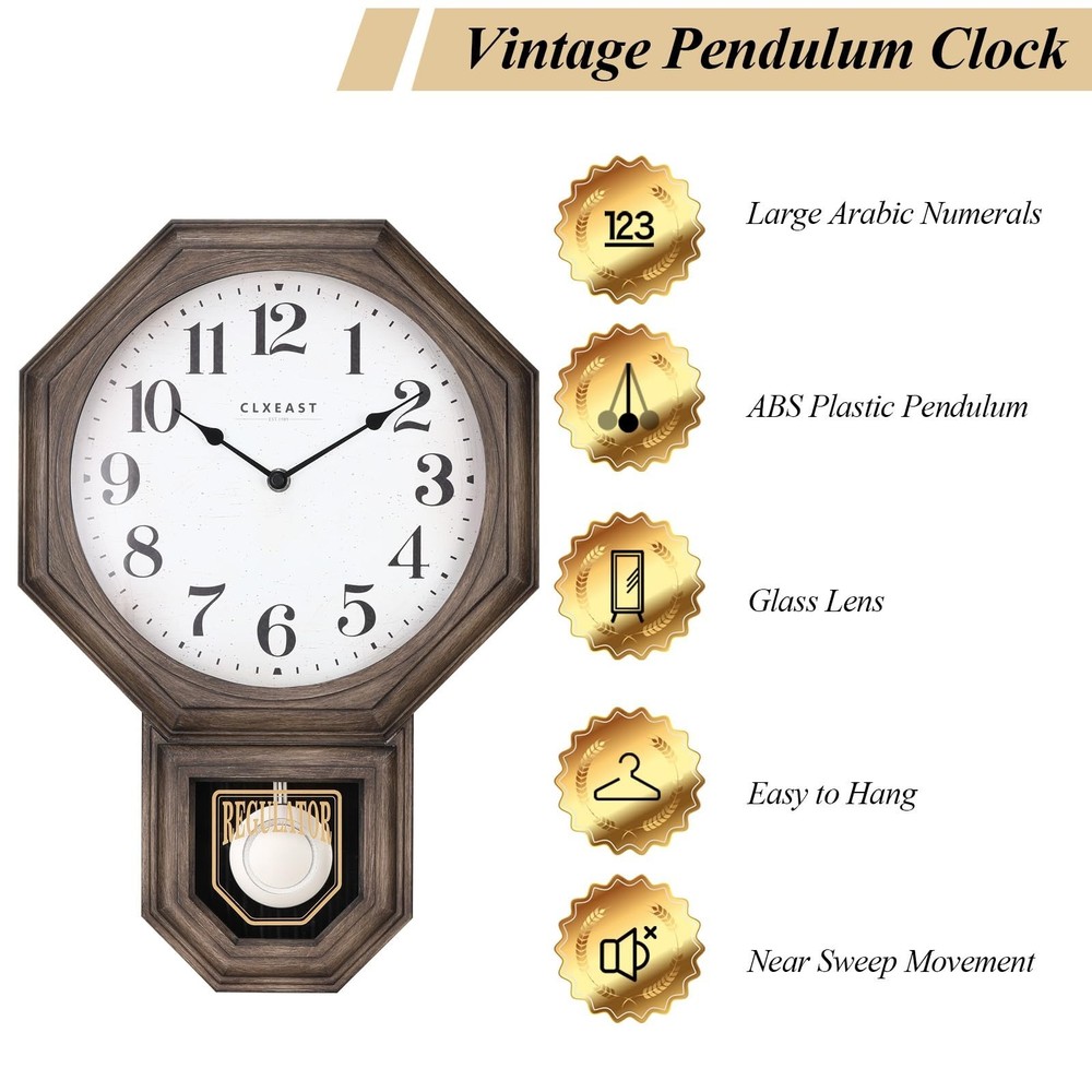 CLXEAST Pendulum Wall Clock, Large Schoolhouse Regulator Pendulum Wall Clocks...