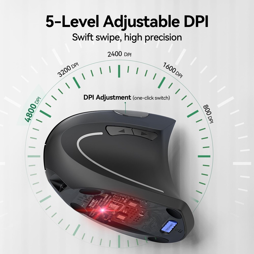 TECKNET Ergonomic Mouse, Rechargeable Vertical Ergo Mouse Wireless Black