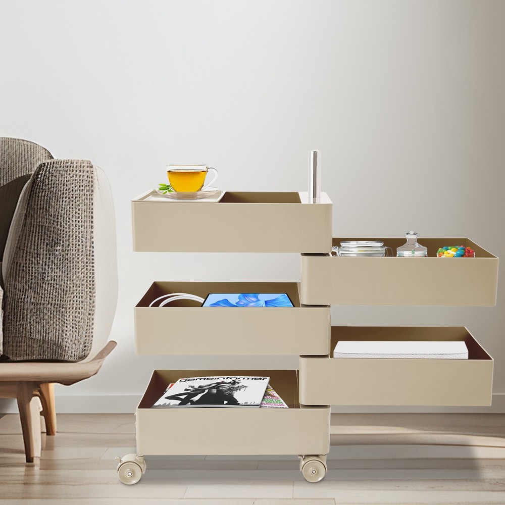 Khaki Rotating Storage Rack 360° Rotating Sofa Side Cabinet Metal ABS