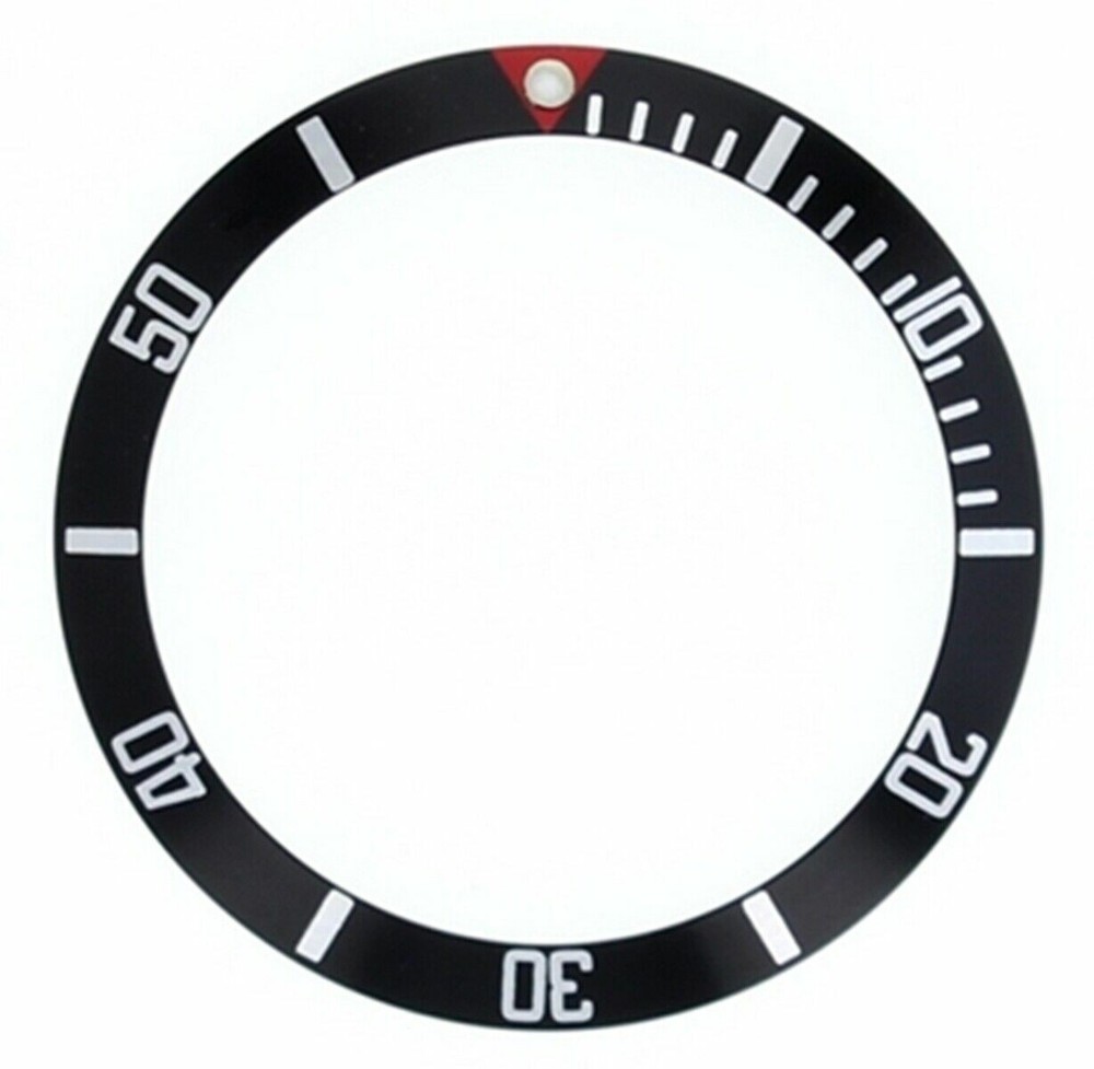 REPLACEMENT BEZEL INSERT BLACK W/ RED TRIANGLE PLASTIC PEARL 36.50MM X 30.40MM