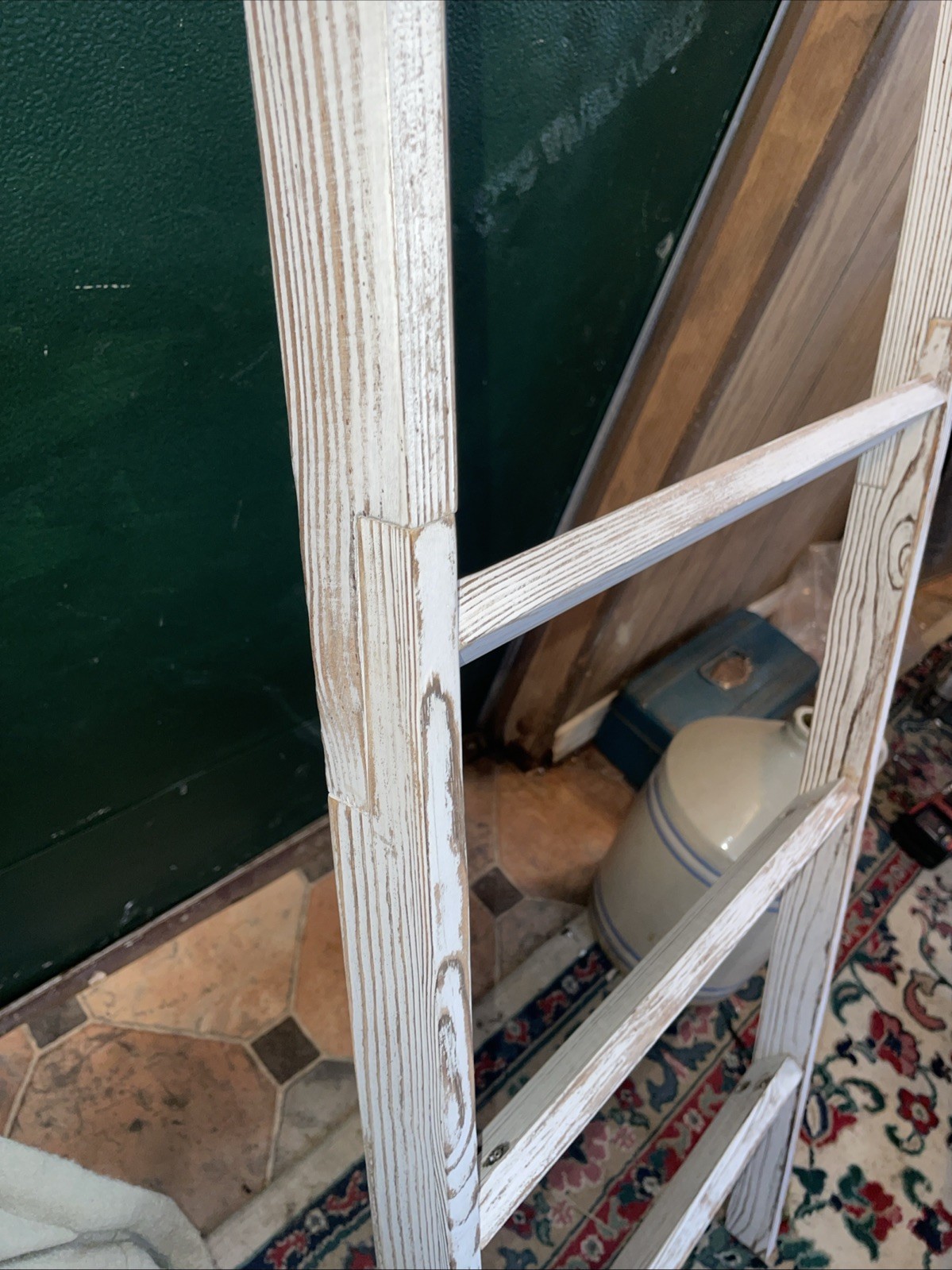 5-Tier Blanket Ladder Wooden Washed White Non-folding Easy Assembly