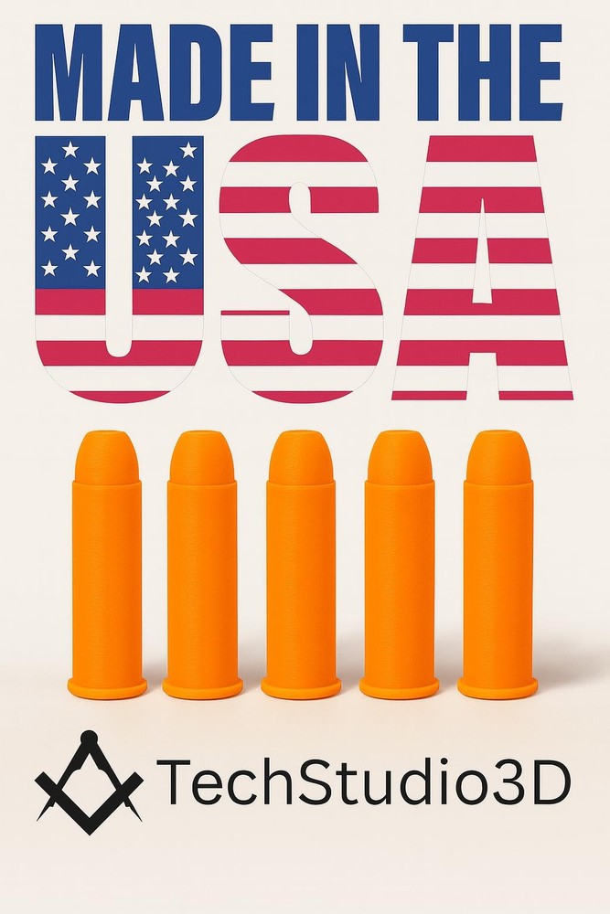 TechStudio3D .44 Magnum Dummy Rounds – Durable & Reusable Snap 0.44", Orange