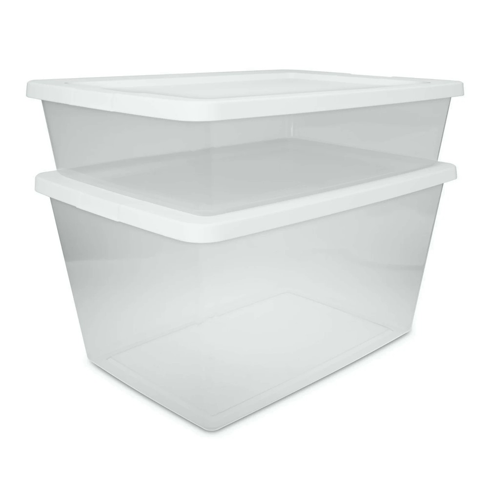 Sterilite 58 Quart Clear Plastic Storage Bin with Snap-On Lid, White, 8 Count